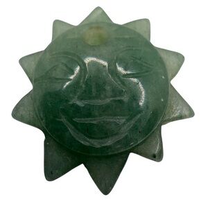 Green Aventurine Hand-Carved Sun Pendant – Happy Face – 1”